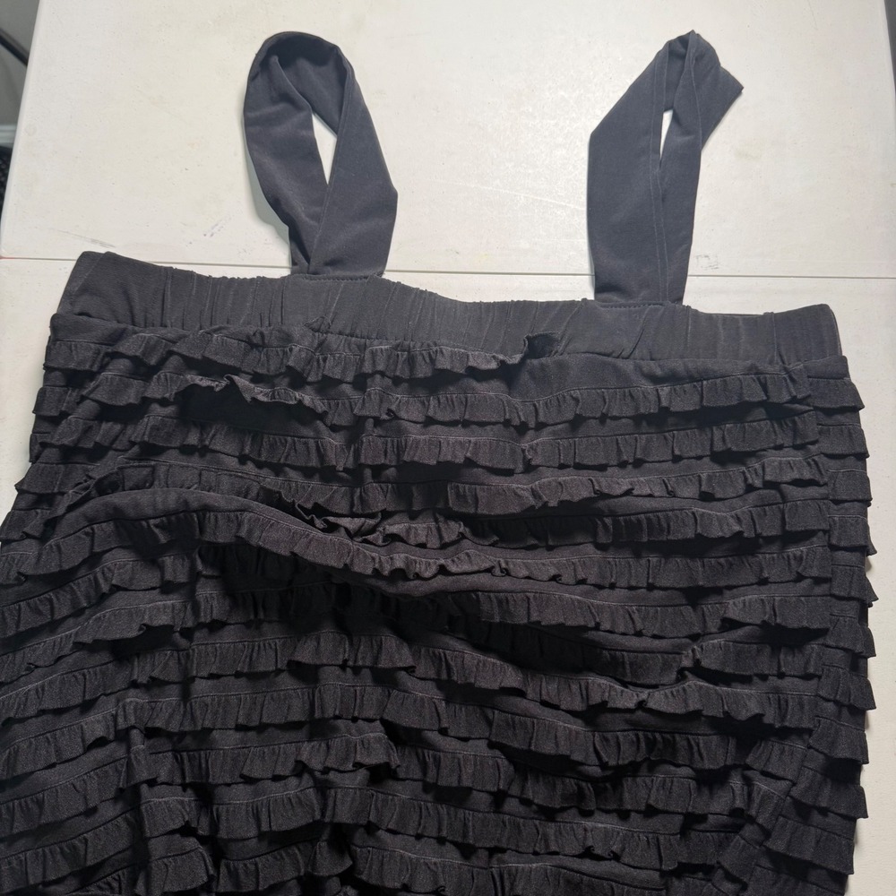 Carrie Allen Black Tiered Ruffle Sheath Dress Sleeveless Square Neck XL IC3209